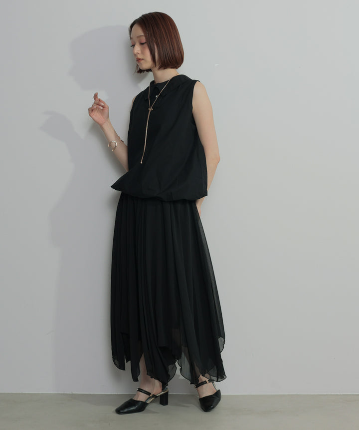 【SET】バルーンヘムシャツブラウス+シアーフレアスカート(2set)