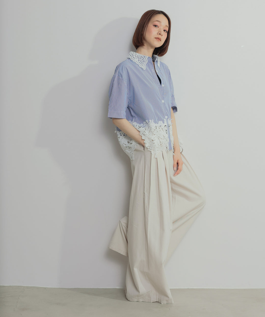 レースドッキングストライプシャツ