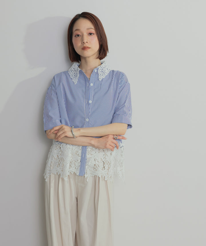 レースドッキングストライプシャツ
