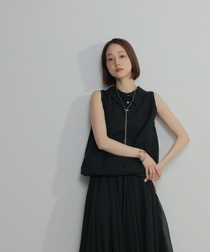 【SET】バルーンヘムシャツブラウス+シアーフレアスカート(2set)
