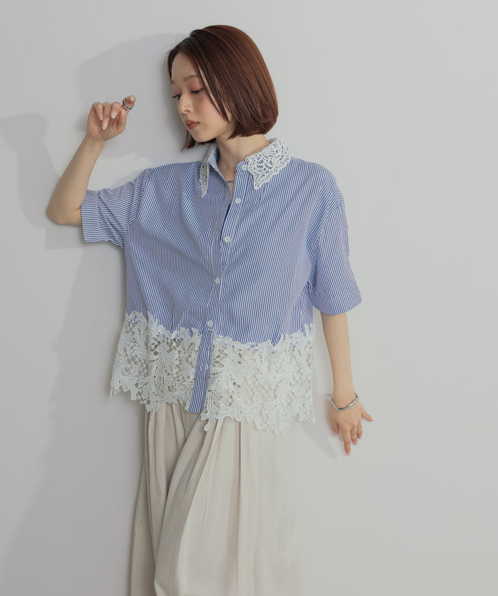 レースドッキングストライプシャツ