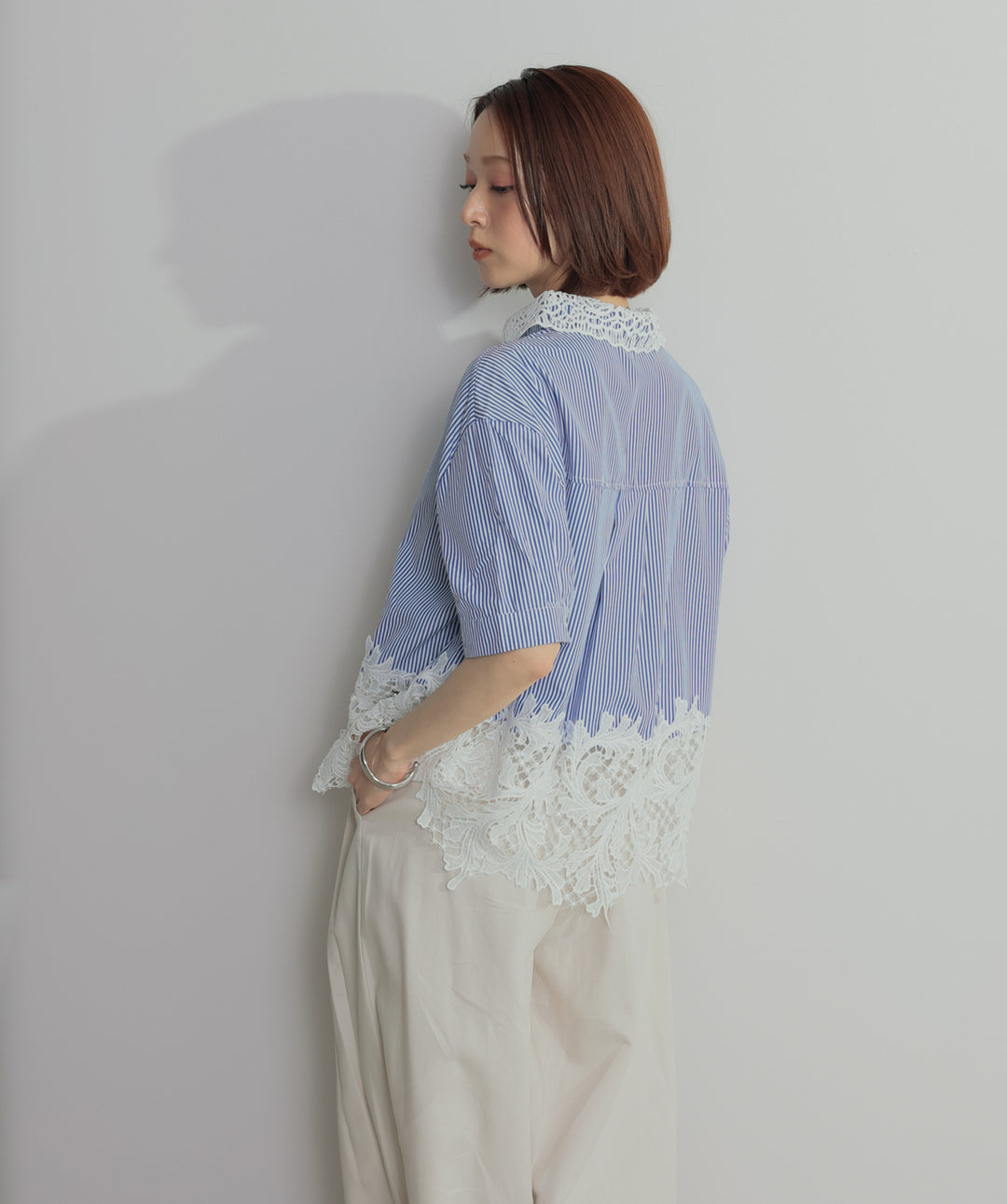 レースドッキングストライプシャツ