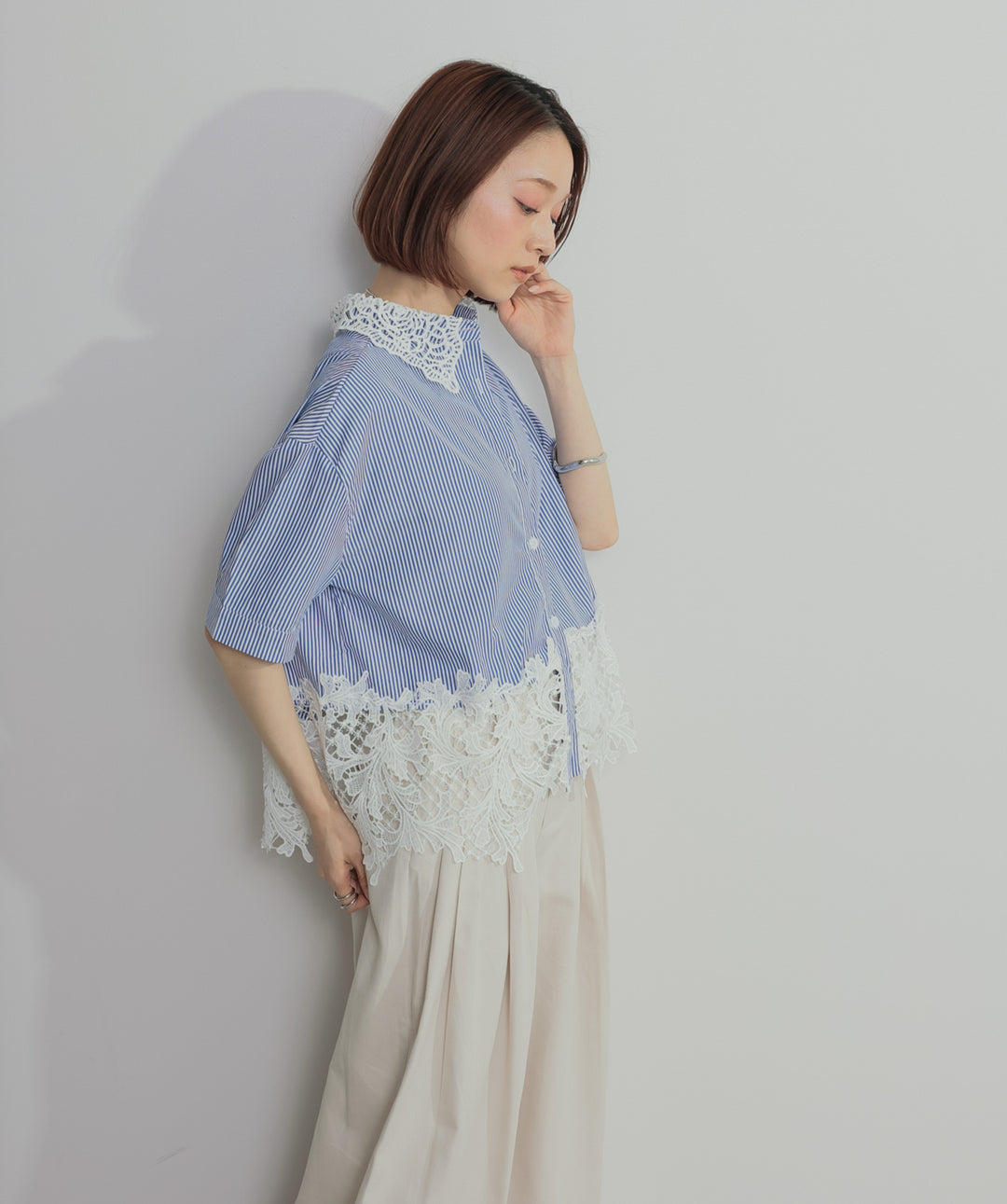 レースドッキングストライプシャツ