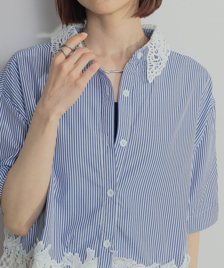 レースドッキングストライプシャツ