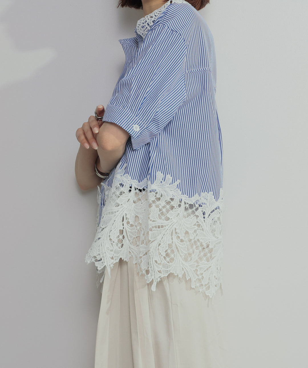 レースドッキングストライプシャツ