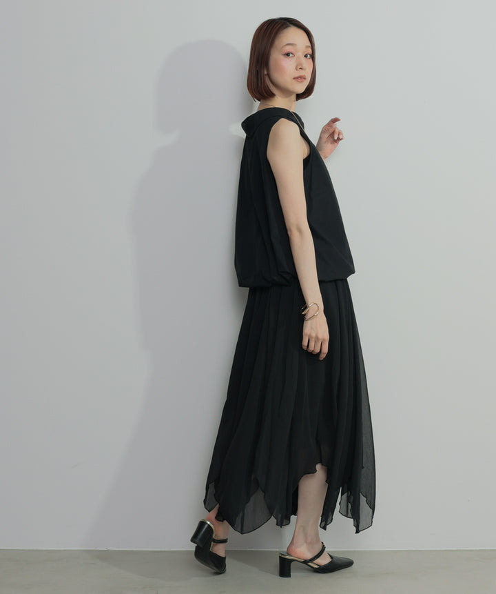 【SET】バルーンヘムシャツブラウス+シアーフレアスカート(2set)