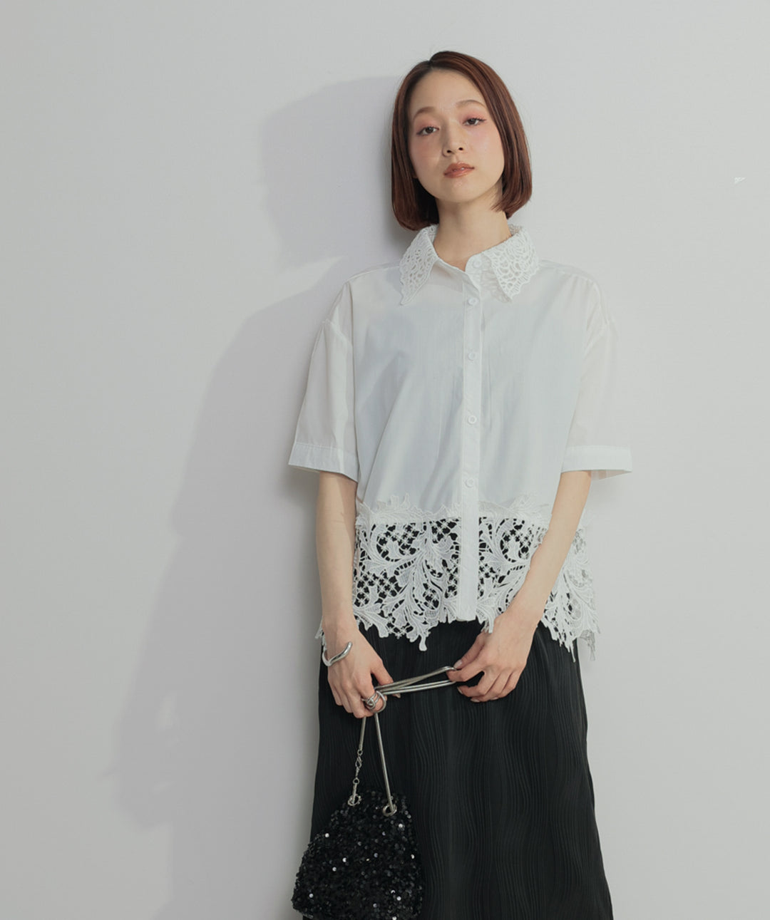 レースドッキングストライプシャツ