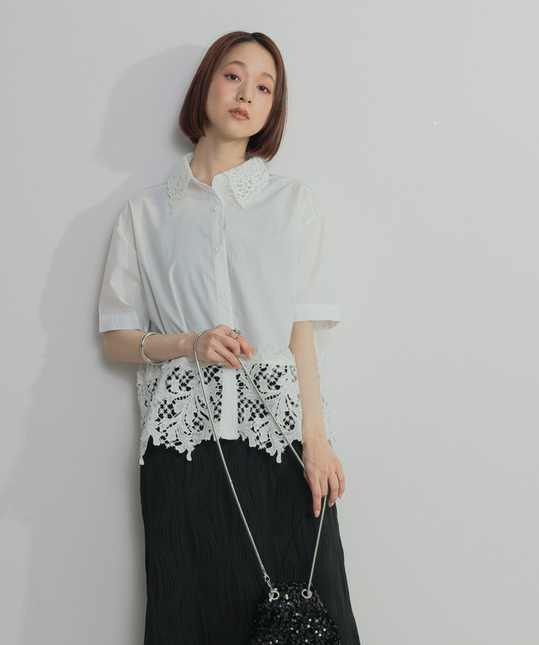 レースドッキングストライプシャツ