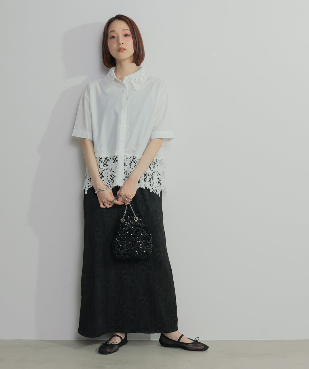 レースドッキングストライプシャツ