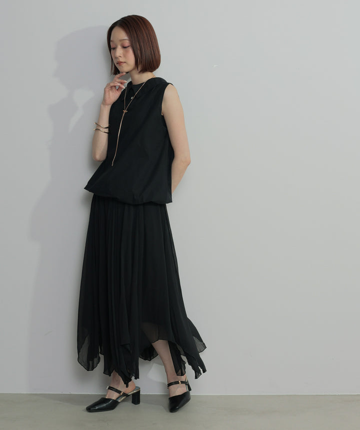 【SET】バルーンヘムシャツブラウス+シアーフレアスカート(2set)