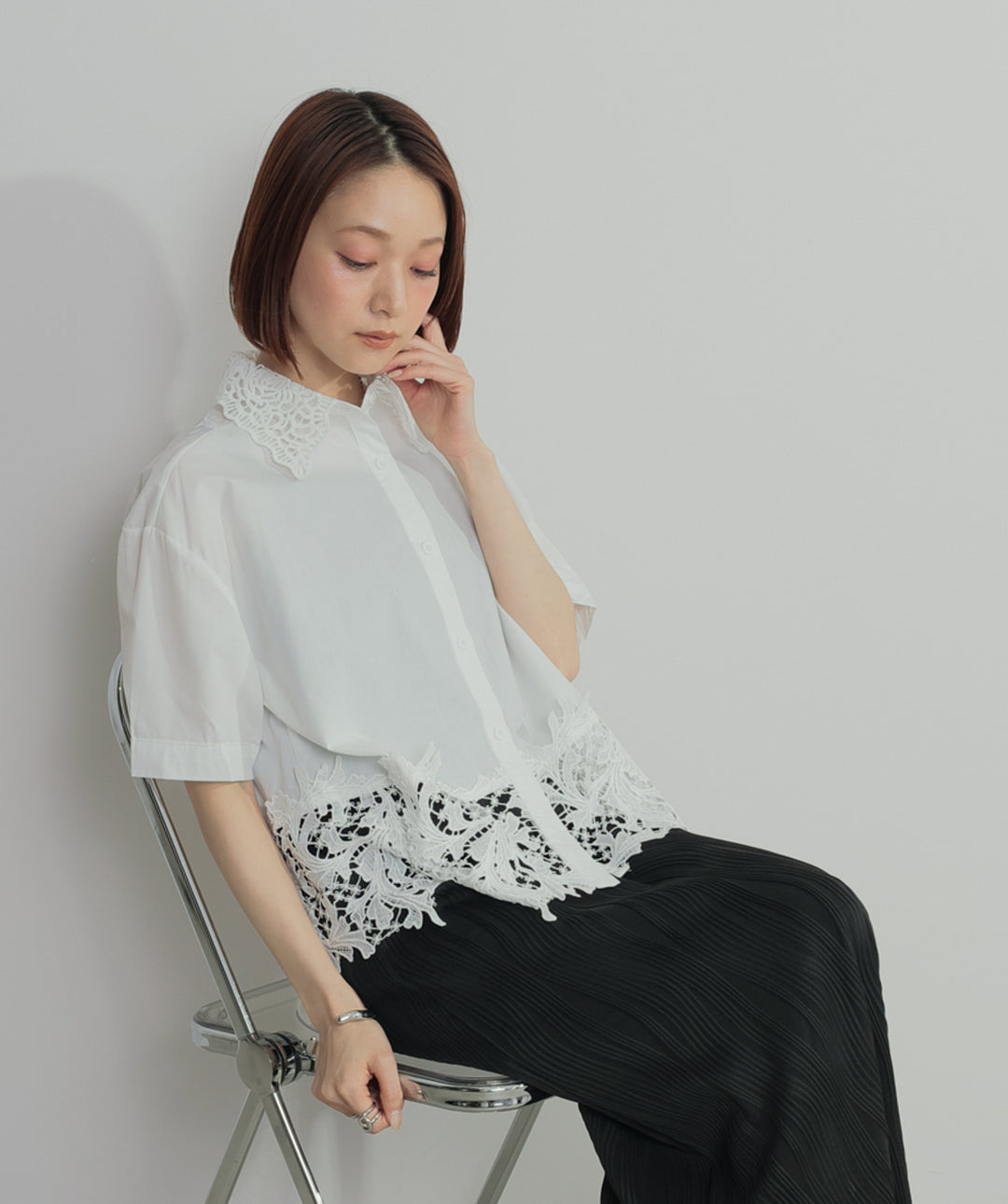 レースドッキングストライプシャツ