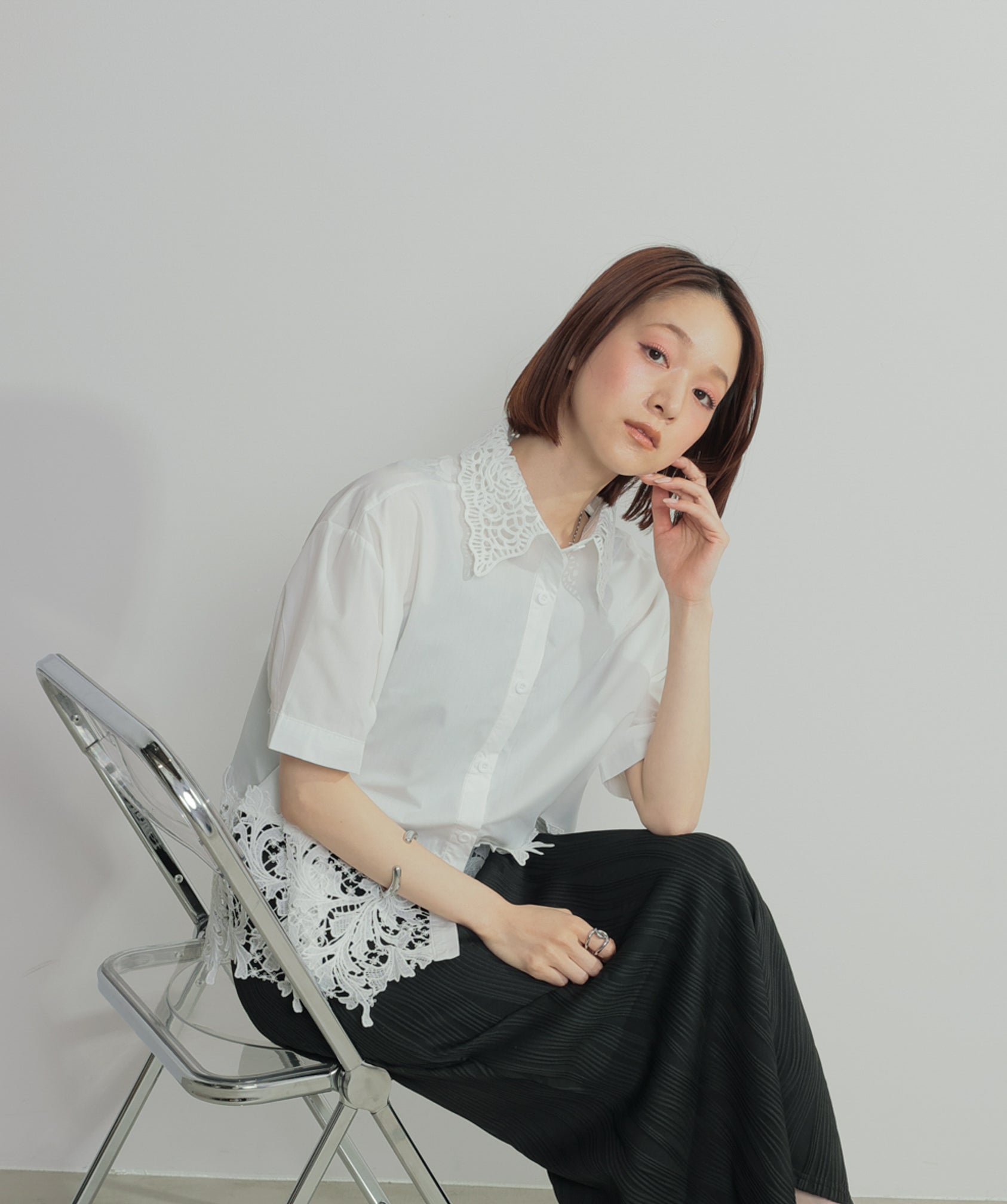 サテン部分使いアシメチュニックTシャツ – OandI
