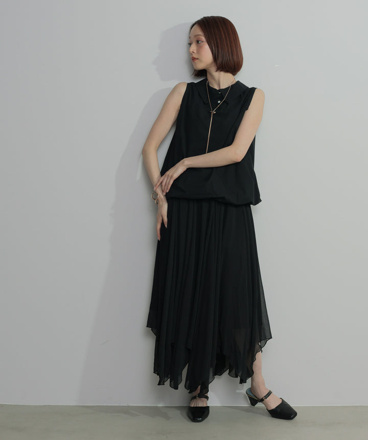 【SET】バルーンヘムシャツブラウス+シアーフレアスカート(2set)