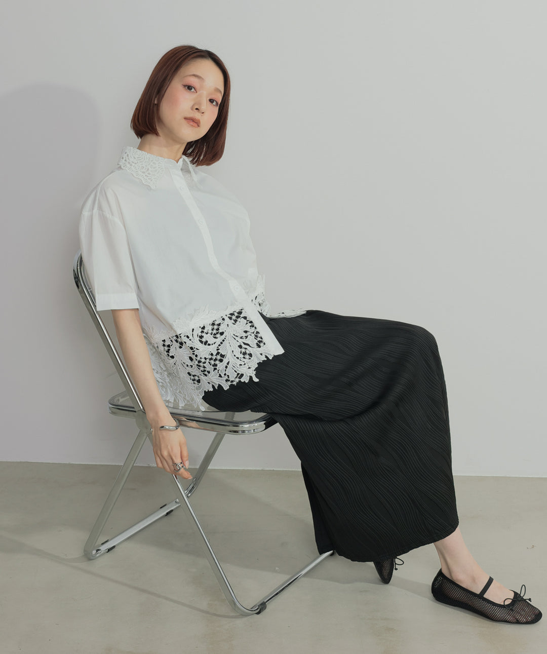 レースドッキングストライプシャツ