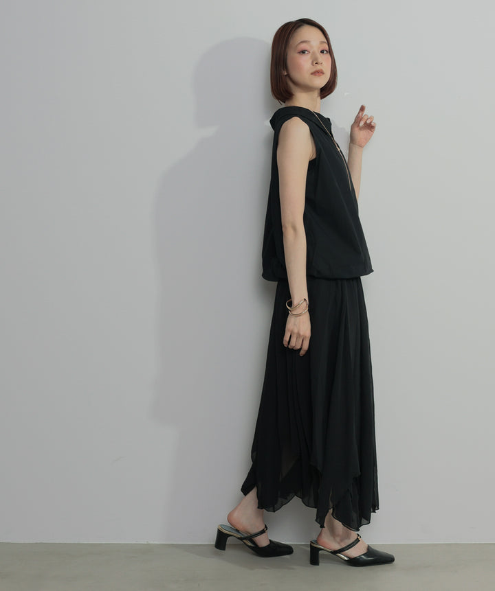 【SET】バルーンヘムシャツブラウス+シアーフレアスカート(2set)