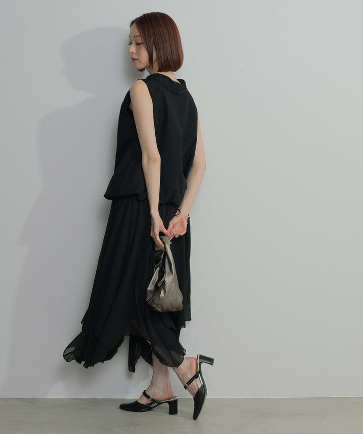 【SET】バルーンヘムシャツブラウス+シアーフレアスカート(2set)