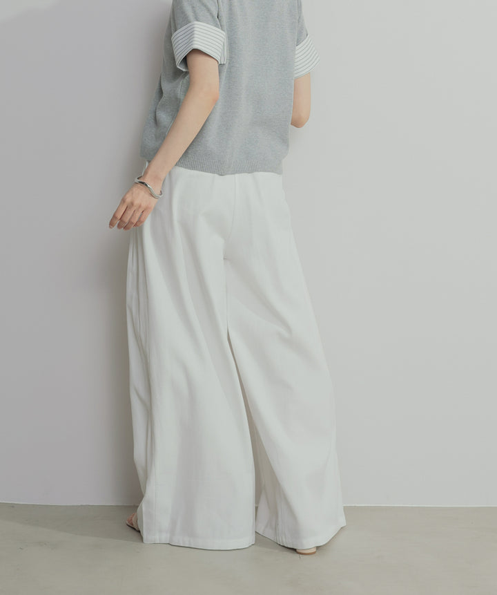 【SET】レイヤードポロニットトップス+タックワイドパンツ(2set)