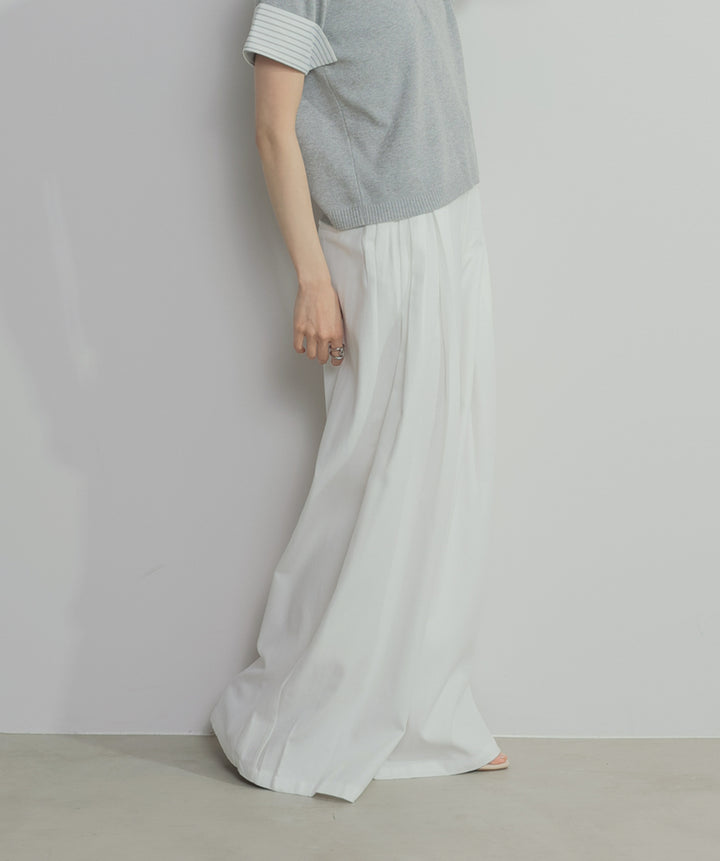【SET】レイヤードポロニットトップス+タックワイドパンツ(2set)