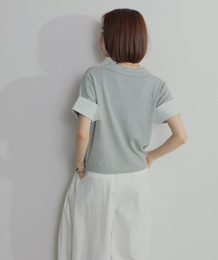 レイヤードポロニットトップス