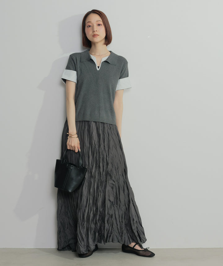 レイヤードポロニットトップス