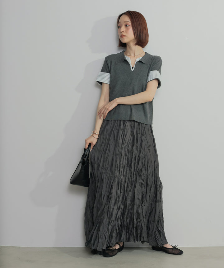 レイヤードポロニットトップス