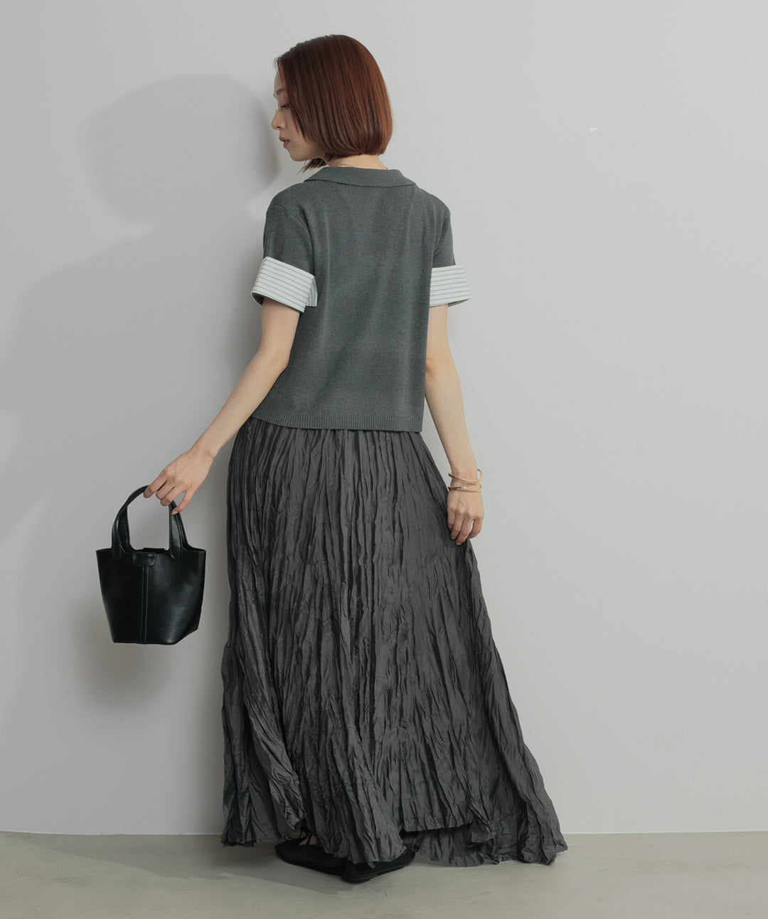 レイヤードポロニットトップス