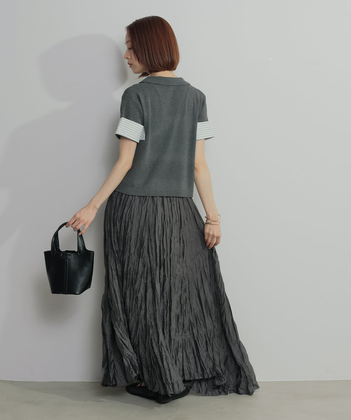 レイヤードポロニットトップス