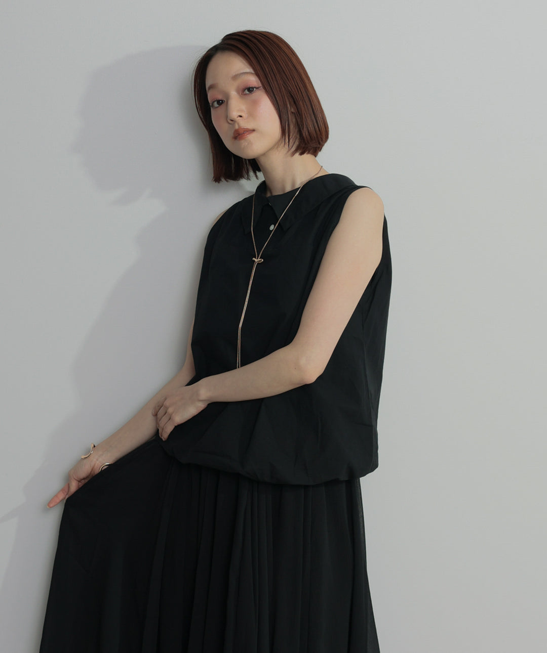 【SET】バルーンヘムシャツブラウス+シアーフレアスカート(2set)