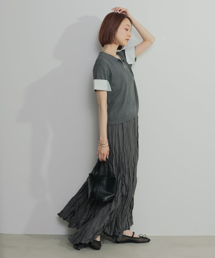 レイヤードポロニットトップス