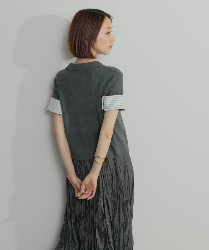レイヤードポロニットトップス