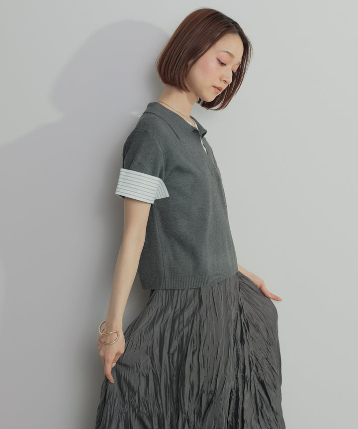 レイヤードポロニットトップス