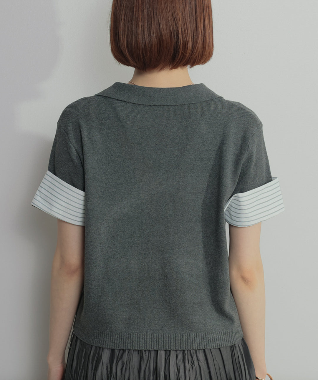 レイヤードポロニットトップス