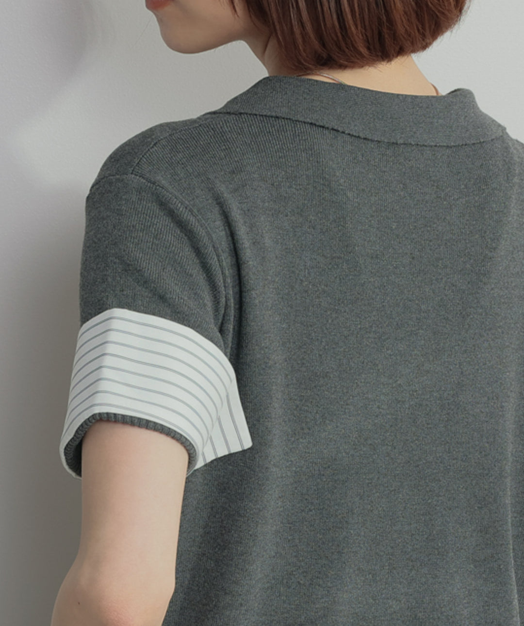 レイヤードポロニットトップス
