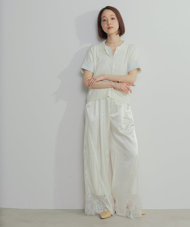 レイヤードポロニットトップス