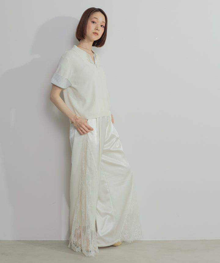 レイヤードポロニットトップス