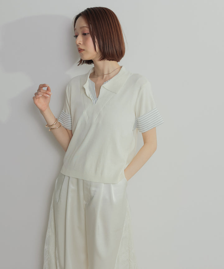 レイヤードポロニットトップス