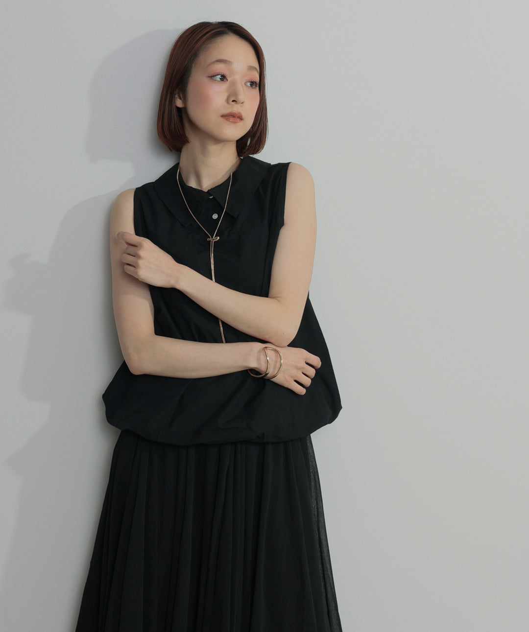 【SET】バルーンヘムシャツブラウス+シアーフレアスカート(2set)