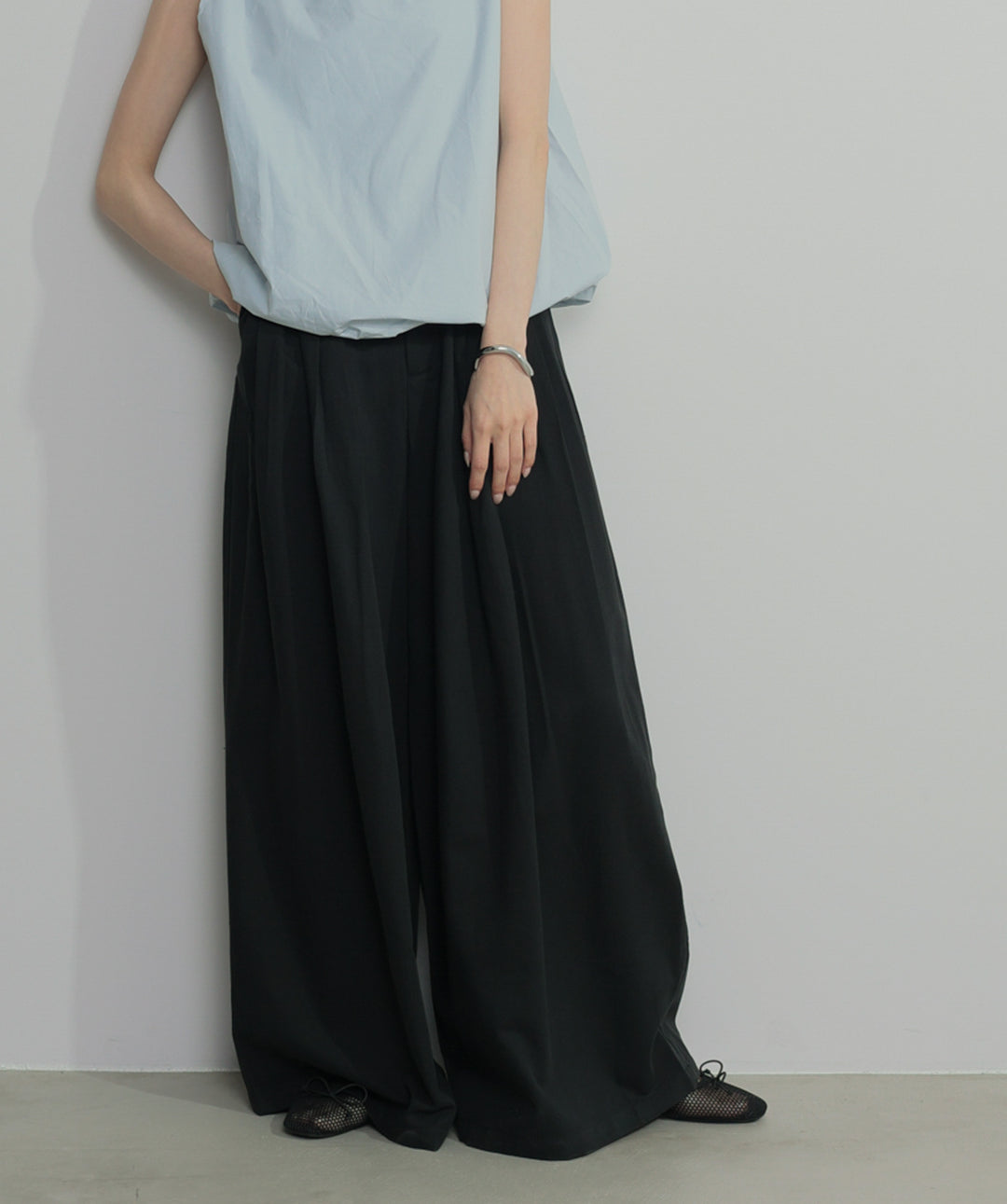 【SET】バルーンヘムシャツブラウス+タックワイドパンツ(2set)