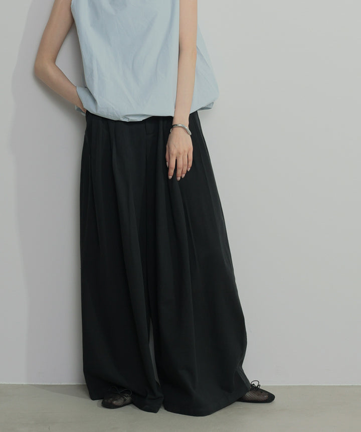 【SET】バルーンヘムシャツブラウス+タックワイドパンツ(2set)