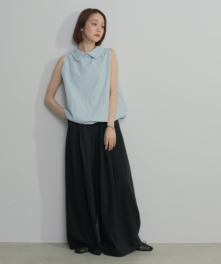 【SET】バルーンヘムシャツブラウス+タックワイドパンツ(2set)