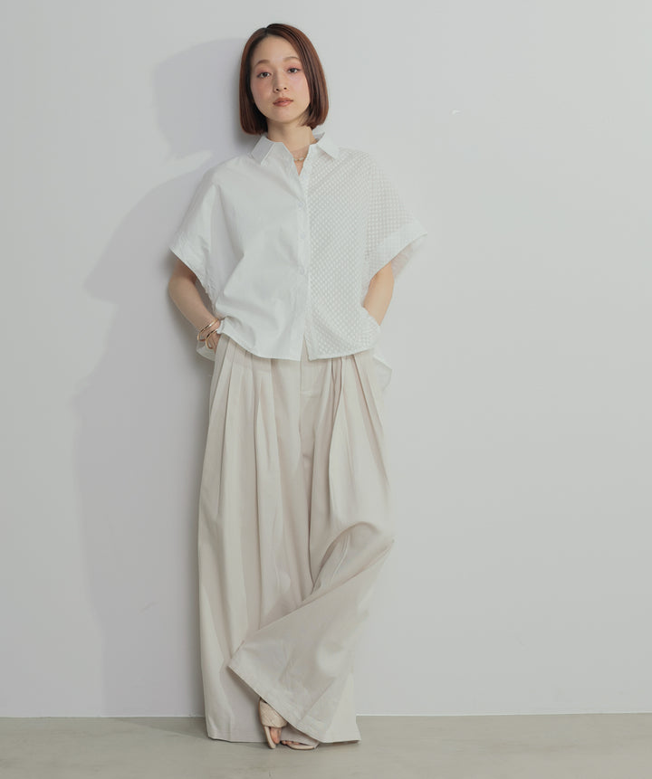 【SET】アシンメトリーデザインシャツブラウス+タックワイドパンツ(2set)