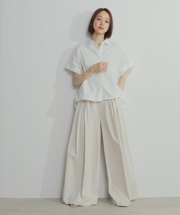 【SET】アシンメトリーデザインシャツブラウス+タックワイドパンツ(2set)