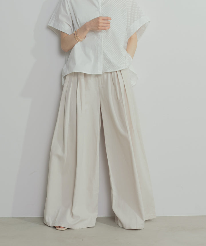 【SET】アシンメトリーデザインシャツブラウス+タックワイドパンツ(2set)