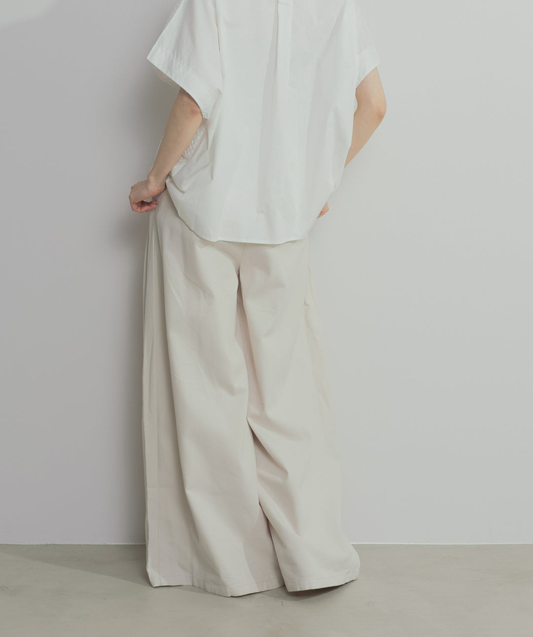 【SET】アシンメトリーデザインシャツブラウス+タックワイドパンツ(2set)