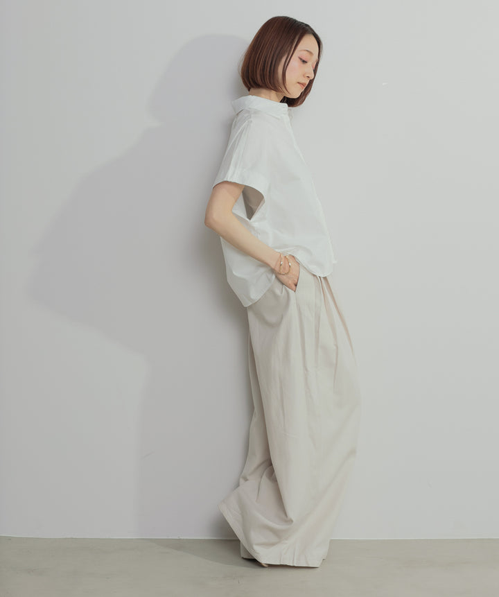 【SET】アシンメトリーデザインシャツブラウス+タックワイドパンツ(2set)
