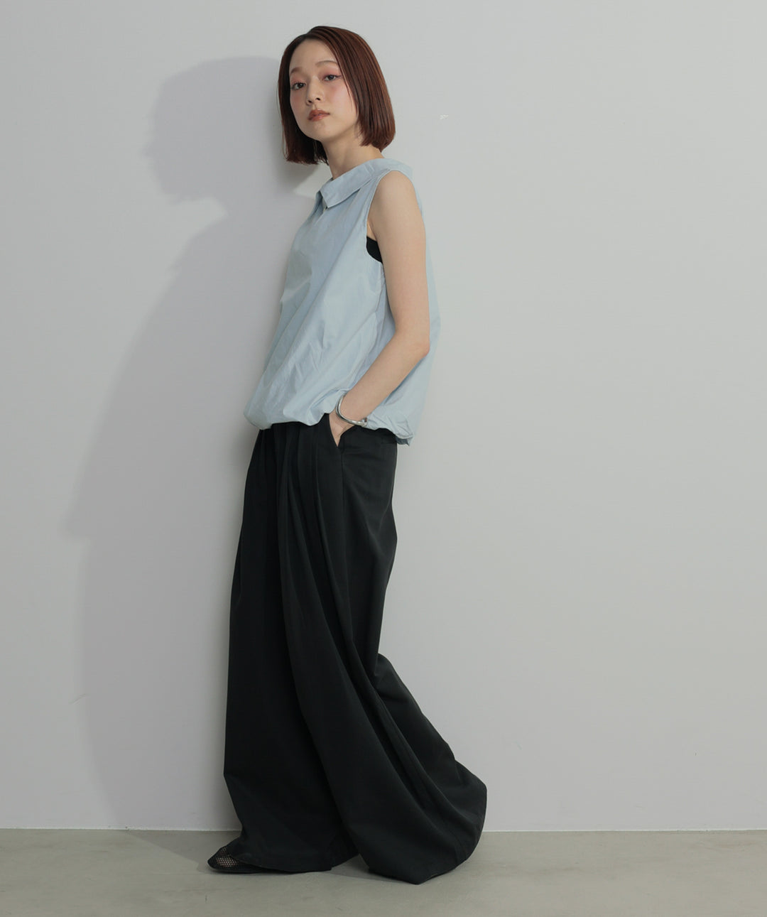 【SET】バルーンヘムシャツブラウス+タックワイドパンツ(2set)