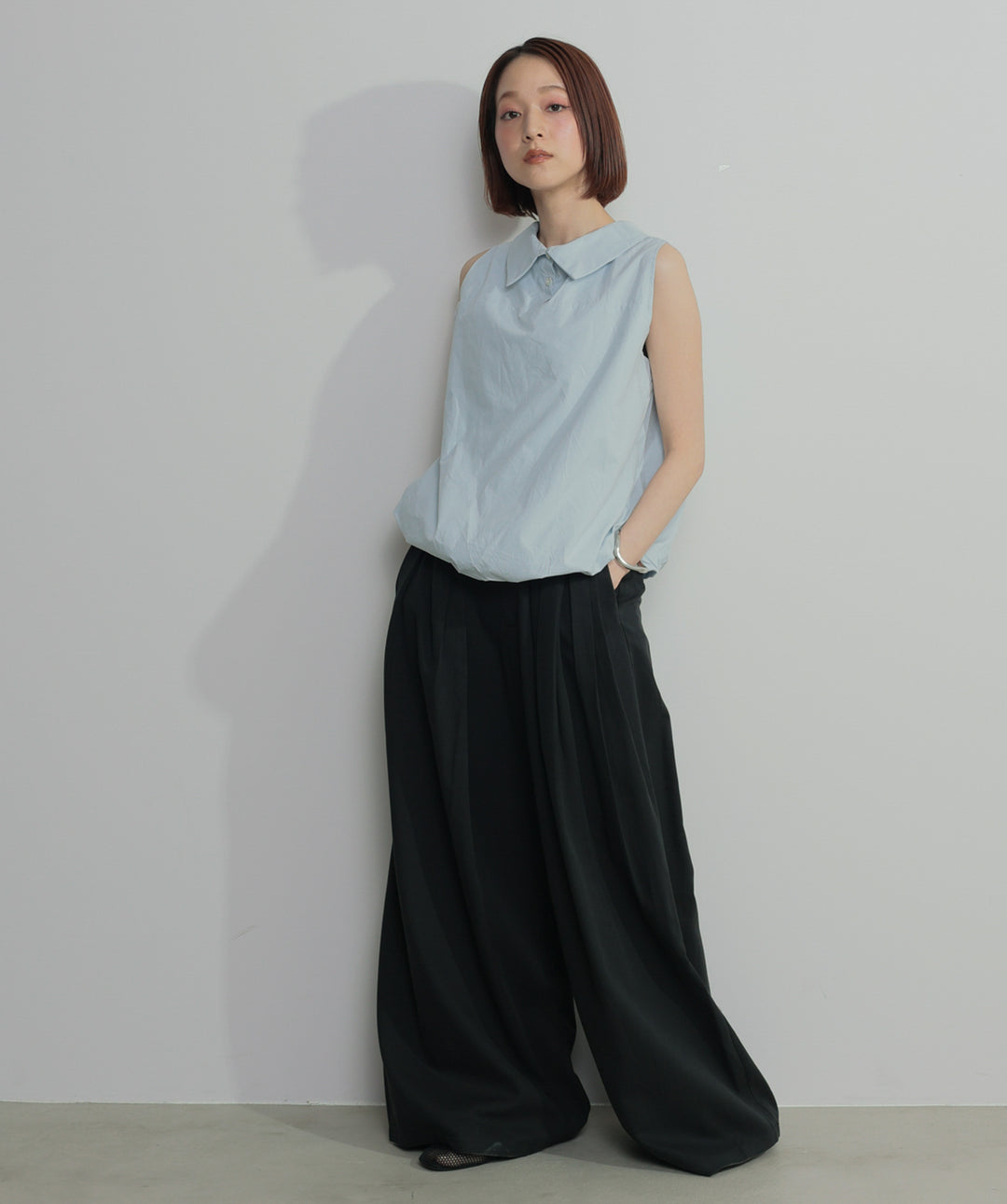 【SET】バルーンヘムシャツブラウス+タックワイドパンツ(2set)