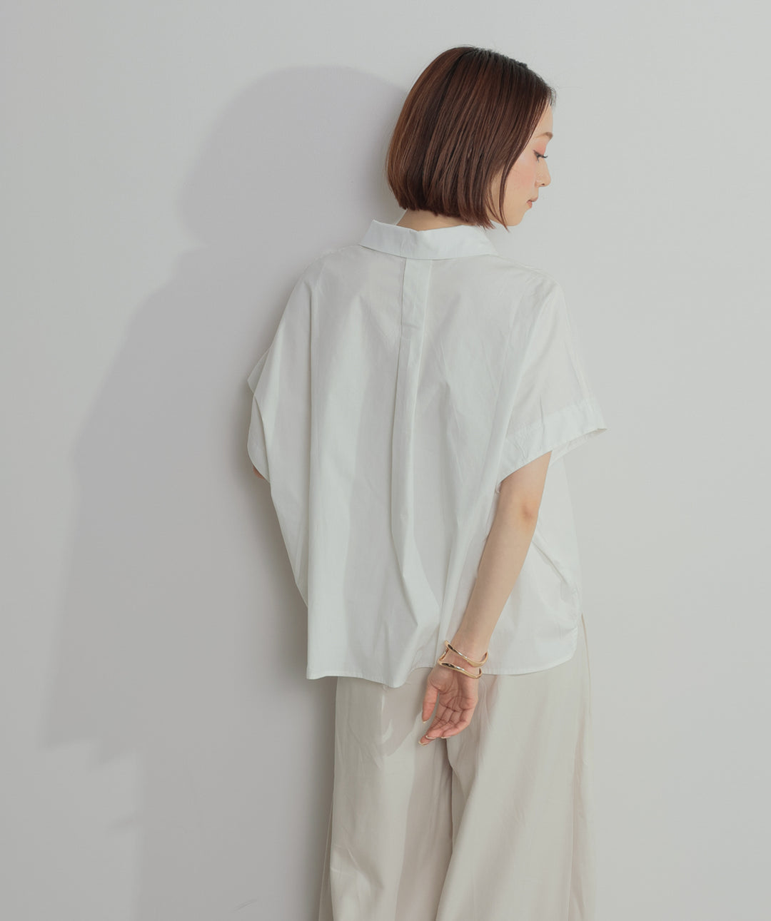 【SET】アシンメトリーデザインシャツブラウス+タックワイドパンツ(2set)