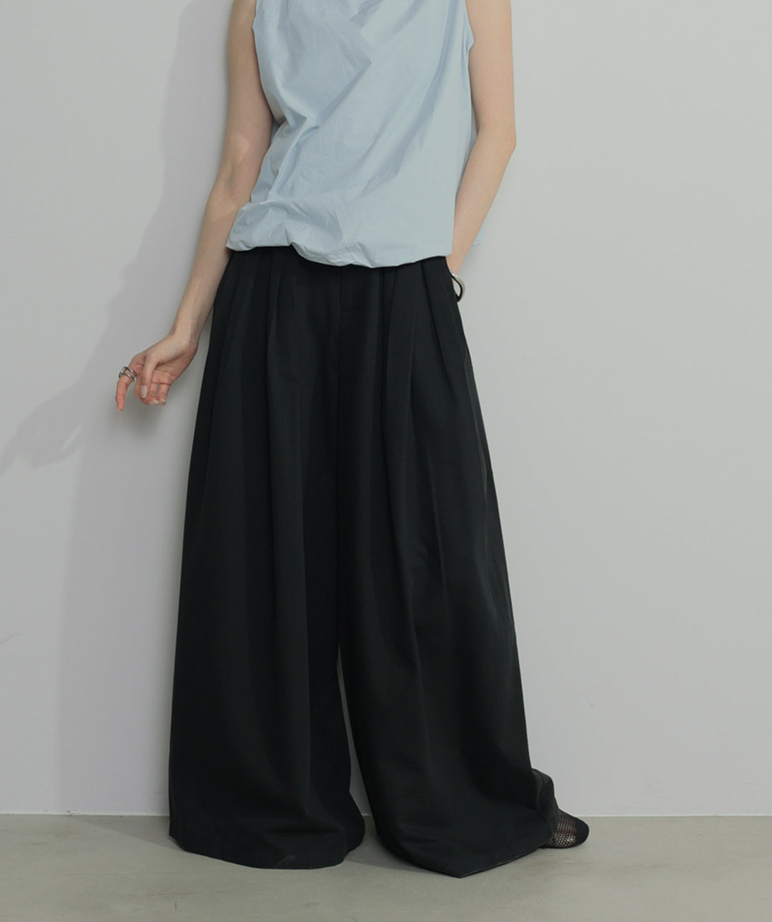 【SET】バルーンヘムシャツブラウス+タックワイドパンツ(2set)