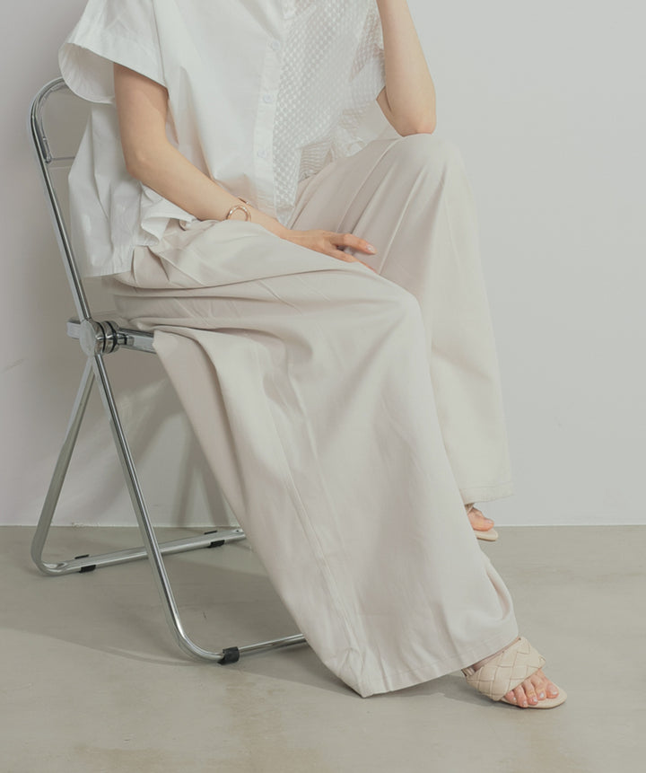 【SET】アシンメトリーデザインシャツブラウス+タックワイドパンツ(2set)